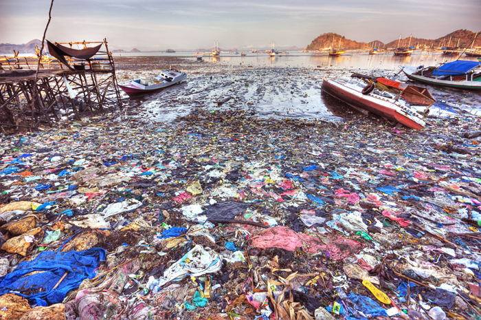 Plastic trash pollution on beach
